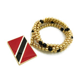 Polished Flag Pendant with 6mm 30" CCB Bead Necklace in Gold-Tone, Trinidad Tobago