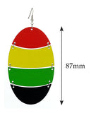 Women's Rasta Linked Shape Wood Pierced Dangle Earrings, Oval