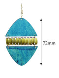 Women's Linked Rounded Diamond Shape Wood Dangle Pierced Earrings, Turquoise