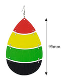 Women's Rasta Linked Shape Wood Pierced Dangle Earrings, Teardrop