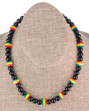 Unisex Rasta Black Bead Stretch Necklace and Bracelet Set, Block