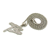 Stone Stud TS Rapper Pendant with 2mm 24" Rope Chain Necklace, Silver-Tone
