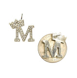 Stone Stud Tilted Crown Initial Pierced Earrings, M/Silver-Tone