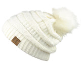 NYFASHION101 Soft Stretch Cable Knit Faux Fur Pom Pom Beanie Hat