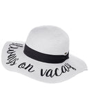 C.C Women's Paper Weaved Crushable Beach Embroidered Quote Floppy Brim Sun Hat, Always on Vacay