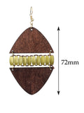 Women's Linked Rounded Diamond Shape Wood Dangle Pierced Earrings, Brown