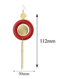 Women's Hammered Glitter Circle Wood Dangle Pierced Earrings, Red