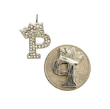 Stone Stud Tilted Crown Initial Pierced Earrings, P/Silver-Tone