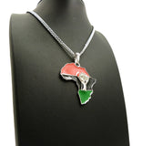 Power Fist on Pan Africa Continent Pendant with 3mm 24" Cuban Chain Necklace, Silver-Tone