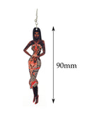 Women's Exquisite African Ebony Model Dangle Pierced Earrings, Batik Dress