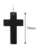 Women's Smooth Wooden Cross Dangle Pierced Earrings Set, Black/Brown/Light Brown