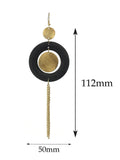 Women's Hammered Glitter Circle Wood Dangle Pierced Earrings, Black