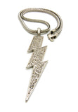 Colored Stone Lightning Bolt Pendant with 4mm 18" Franco Chain Necklace, Silver-Tone/Clear Stone