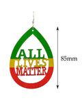 Women's Rasta Slogan All Lives Matter Wood Teardrop Dangle Pierced Earrings