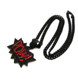 Stone Stud POW! Pendant with 5mm 24" Cuban Chain Necklace in Black, Red Stone