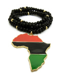 Pan Africa Continent Pendant with  6mm 30" Wooden Bead and Metal Disc Necklace