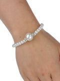 Women's Simulated Pearl with Stone Stud Bead Necklace Bracelet and Dangle Earring Set, Silver-Tone