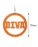 Women's Diva Encircled Wood Dangle Pierced Earrings, Orange