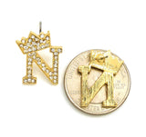 Stone Stud Tilted Crown Initial Pierced Earrings, N/Gold-Tone