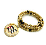 Stone Stud Waving Flag Medal Pendant with 6mm 30" CCB Bead Necklace in Gold-Tone, Cuba