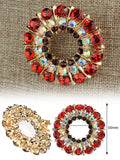 NYFASHION101 Elegant Formal Multi Size Rhinestone Studded Round Brooch Pin, Red/Gold-Tone
