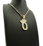 Stone Stud Tilted Crown Number Pendant with 3mm 24" Cuban Chain Necklace, 0, Gold-Tone