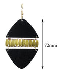 Women's Linked Rounded Diamond Shape Wood Dangle Pierced Earrings, Black