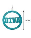 Women's Diva Encircled Wood Dangle Pierced Earrings, Turquoise