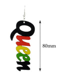 Women's Afrocentric African Text Wood Dangle Pierced Earrings, Queen