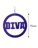 Women's Diva Encircled Wood Dangle Pierced Earrings Set, Yellow/Purple/Orange