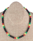 Unisex Rasta Black Bead Stretch Necklace and Bracelet Set, Cross