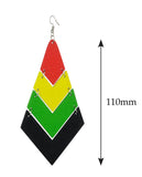 Women's Rasta Linked Shape Wood Pierced Dangle Earrings, Chevron