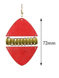 Women's Linked Rounded Diamond Shape Wood Dangle Pierced Earrings, Red