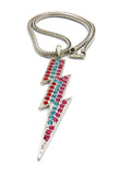 Colored Stone Lightning Bolt Pendant with 4mm 18" Franco Chain Necklace, Silver-Tone/Multi Stone
