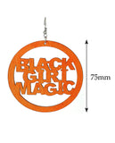 Women's Afrocentric Black Girl MagicWomen's Afrocentric Black Girl Magic Encircled Wood Dangle Pierced Earrings Set, Hot Pink/Turq/Orange Encircled Wood Dangle Pierced Earrings Set, Hot Pink/Turq/Orange