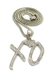Stone Stud XO Heart Pendant with 2mm 24" Box Chain Necklace, Silver-Tone