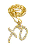 Stone Stud XO Heart Pendant with 3mm Ball Chain Necklace in Gold-Tone, 18"