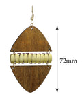 Women's Linked Rounded Diamond Shape Wood Dangle Pierced Earrings, Light Brown