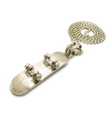 Stone Stud Black Accent Skateboard Pendant with 3mm 27" Ball Chain Necklace, Silver-Tone