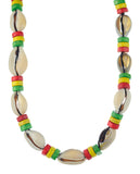 Unisex Wood Disc Rasta Conch Shell Macarame Necklace