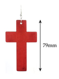 Women's Smooth Wooden Cross Dangle Pierced Earrings Set, Red/Mustard/Green