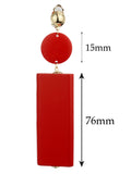 Women's Wood Geometric Round and Rectangular Clip On Earrings, Red