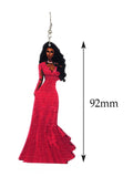 Women's Exquisite African Ebony Model Dangle Pierced Earrings, Gown