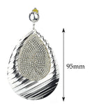 Women's Stone Stud Imprinted Design Teardrop Metal Dangle Clip On Earrings, Silver-Tone