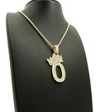 Stone Stud Tilted Crown Number Pendant with 3mm 18" Rope Chain Necklace, 0, Gold-Tone