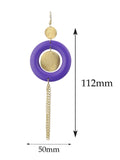 Women's Hammered Glitter Circle Wood Dangle Pierced Earrings, Purple