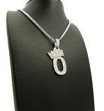 Stone Stud Tilted Crown Number Pendant with 3mm 24" Cuban Chain Necklace, 0, Silver-Tone