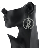 Women's Stone Stud Encircled Dollar Sign Money Symbol Dangle Pierced Earrings Set, Silver-Tone/Red/Gold-Tone