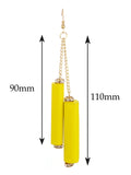Women's Wood Cylinder Mini Stone Stud Ends Link Chain Dangle Pierced Earrings, Yellow