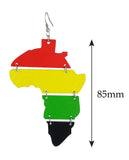 Women's Rasta Africa Continent Wood Pierced Dangle Earrings, Linked